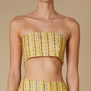 NWT Savannah Morrow Cha-Cha Strapless Cropped Striped Silk and Cotton-Blend Top